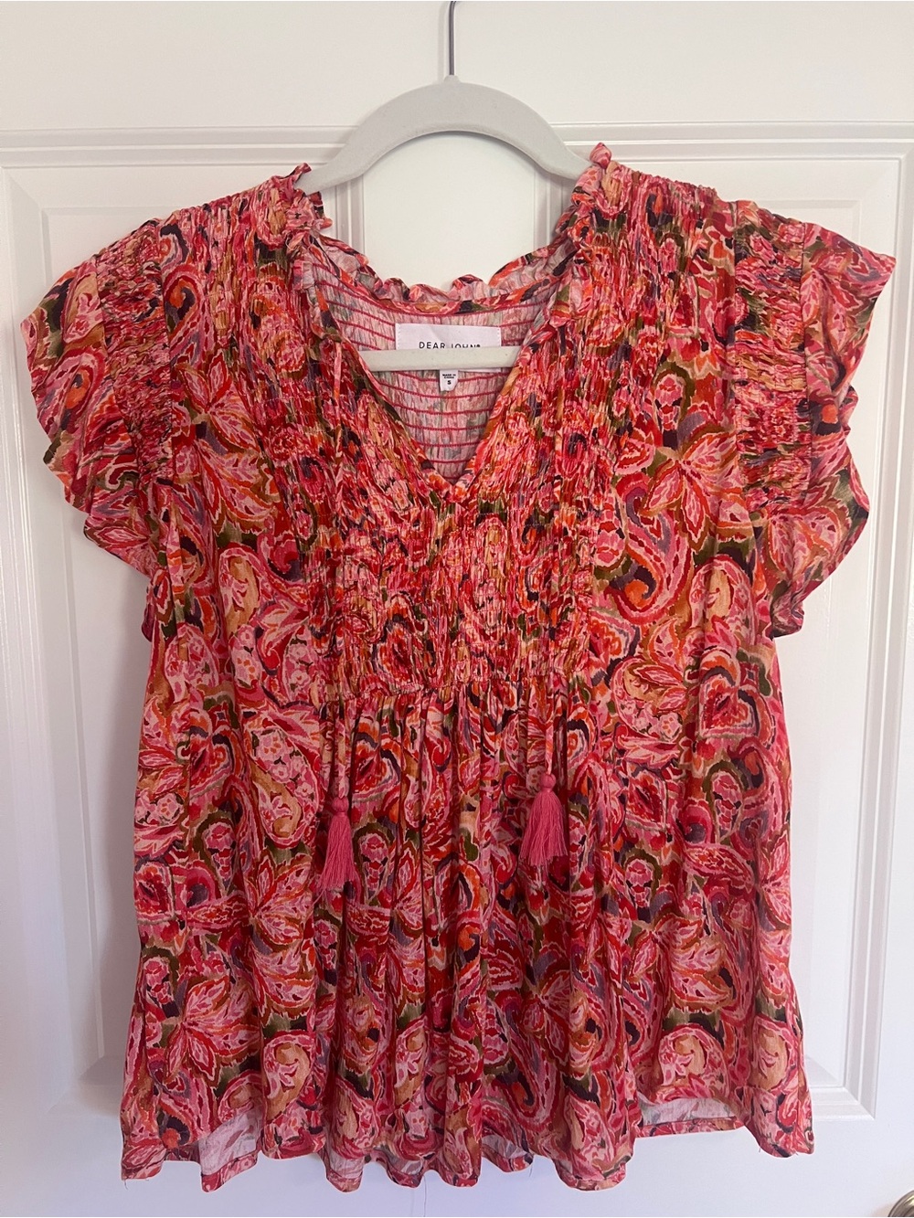 Dear John Pink Floral tassel flutter Sleeve Blouse